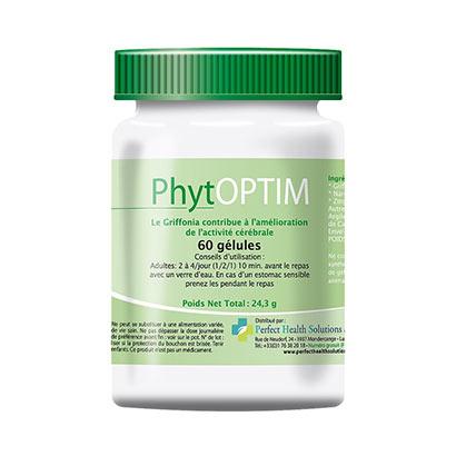 Flacon blanc et vert avec bouchon vert Phytoptim laboratoire Perfect Health Solutions